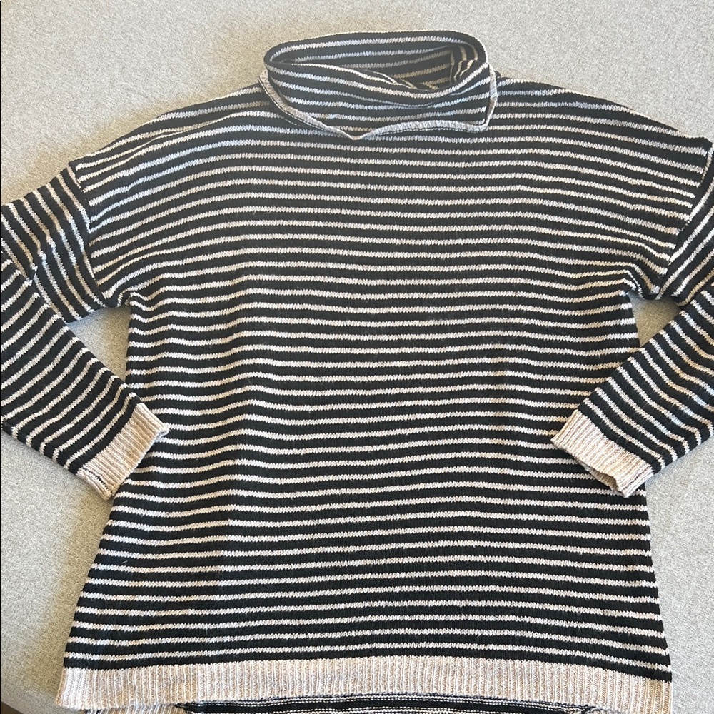 Striped Black and Tan Turtleneck Sweater
